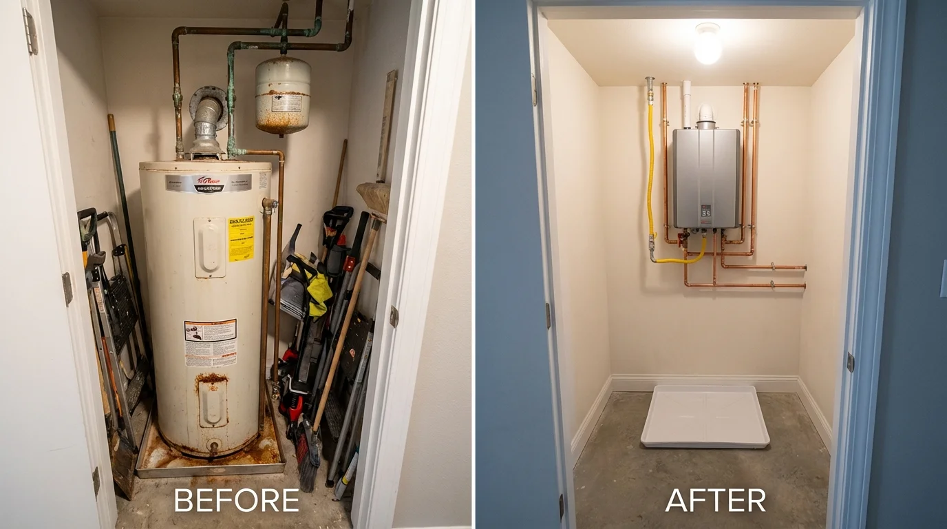 Tank water heater versus wall-mounted tankless unit comparison for Stapleton, NE homeowners
