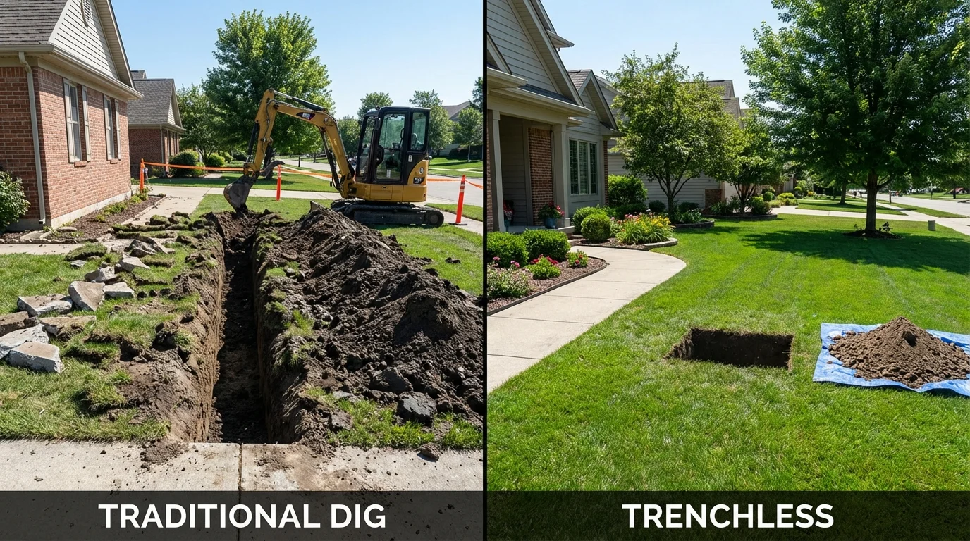Trenchless sewer repair with minimal yard damage versus traditional excavation in Stapleton, NE